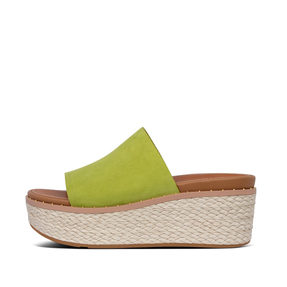 Fitflop Womens Wedge Green - Eloise Espadrille Suede Slides - BZ7210358